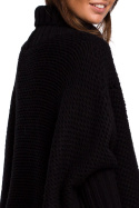 Sweter damski ponczo peleryna oversize z golfem czarny BK049