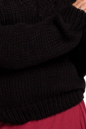 Sweter damski gruby ze ściągaczem i dekoltem V czarny BK046
