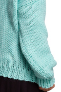 Sweter damski gruby ze ściągaczem i dekoltem V miętowy BK046