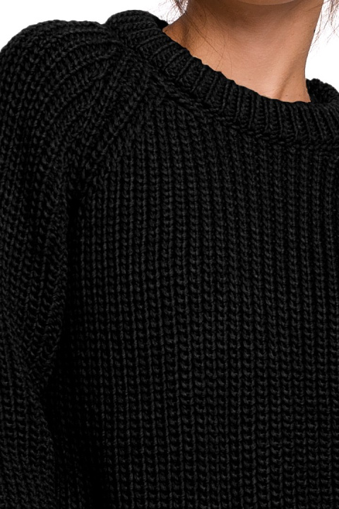 Sweter damski gruby ze ściągaczem i dekoltem pod szyję czarny BK045 Sweter damski gruby ze ściągaczem i dekoltem pod szyję czarny BK045