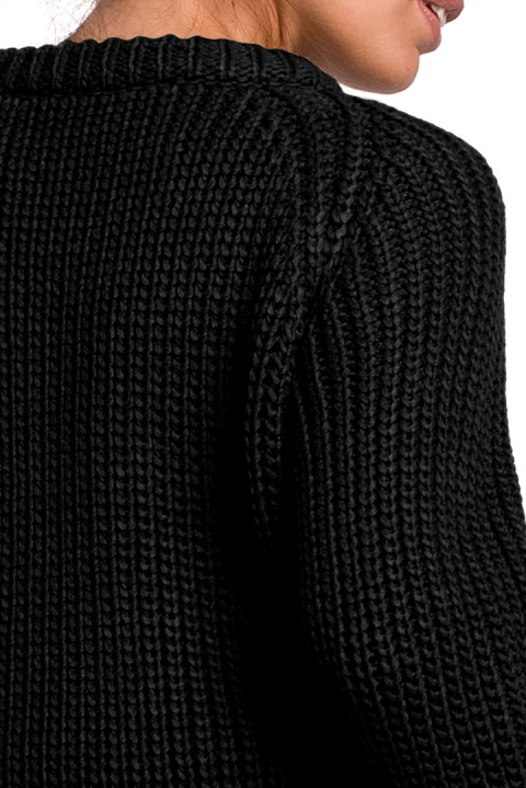 Sweter damski gruby ze ściągaczem i dekoltem pod szyję czarny BK045 Sweter damski gruby ze ściągaczem i dekoltem pod szyję czarny BK045