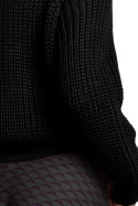 Sweter damski gruby ze ściągaczem i dekoltem pod szyję czarny BK045
