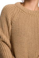 Sweter damski gruby ze ściągaczem i dekoltem pod szyję karmelowy BK045