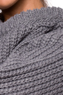 Sweter damski gruby ze ściągaczem i dekoltem pod szyję szary BK045