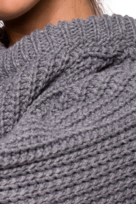 Sweter damski gruby ze ściągaczem i dekoltem pod szyję szary BK045 Sweter damski gruby ze ściągaczem i dekoltem pod szyję szary BK045