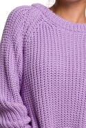 Sweter damski gruby ze ściągaczem i dekoltem pod szyję lawendowy BK045