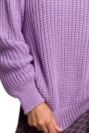 Sweter damski gruby ze ściągaczem i dekoltem pod szyję lawendowy BK045