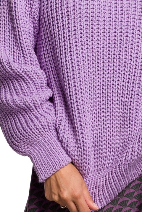 Sweter damski gruby ze ściągaczem i dekoltem pod szyję lawendowy BK045 Sweter damski gruby ze ściągaczem i dekoltem pod szyję lawendowy BK045