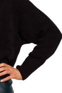 Sweter damski ze splotem warkoczowym okrągły dekolt czarny me554