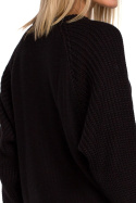 Sweter damski ze splotem warkoczowym okrągły dekolt czarny me554