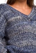 Sweter damski oversize gruby z dekoltem V kolorowy niebieski BK048