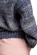 Sweter damski oversize gruby z dekoltem V kolorowy niebieski BK048