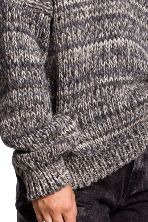 Sweter damski oversize gruby z dekoltem V kolorowy szary BK048 Sweter damski oversize gruby z dekoltem V kolorowy szary BK048