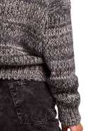 Sweter damski oversize gruby z dekoltem V kolorowy szary BK048