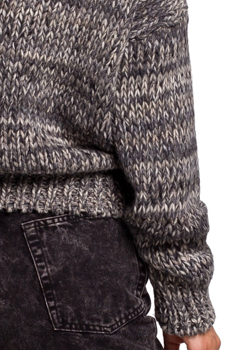 Sweter damski oversize gruby z dekoltem V kolorowy szary BK048 Sweter damski oversize gruby z dekoltem V kolorowy szary BK048