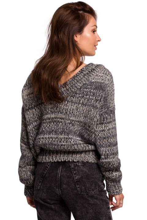 Sweter damski oversize gruby z dekoltem V kolorowy szary BK048 Sweter damski oversize gruby z dekoltem V kolorowy szary BK048