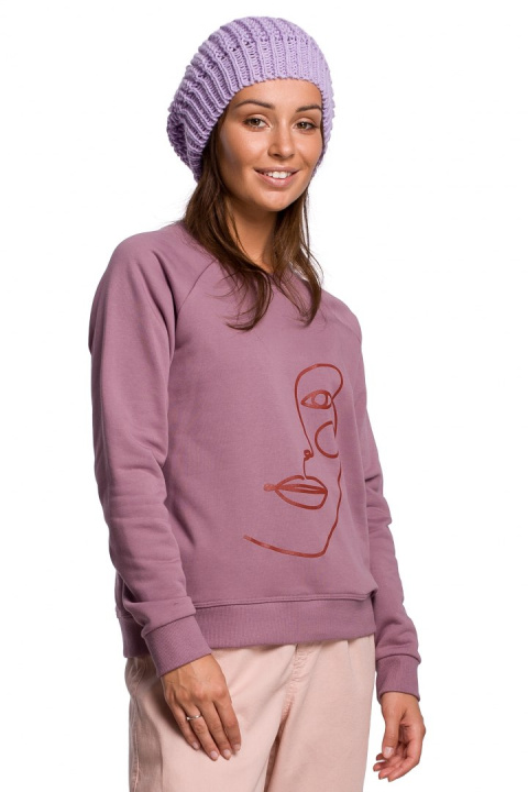 Beret zimowy damski ze splotem prążek lawendowy BK060 Beret zimowy damski ze splotem prążek lawendowy BK060