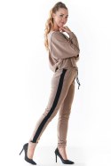 Krótka bluzka damska o szerokim kroju bawełniana beżowa M234