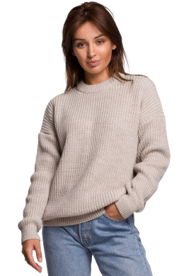 Sweter damski gruby z kimonowymi rękawami i ściągaczem beżowy BK052