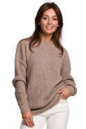 Sweter damski gruby z kimonowymi rękawami i ściągaczem cappuccino BK052