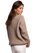 Sweter damski gruby z kimonowymi rękawami i ściągaczem cappuccino BK052