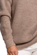 Sweter damski gruby z kimonowymi rękawami i ściągaczem cappuccino BK052