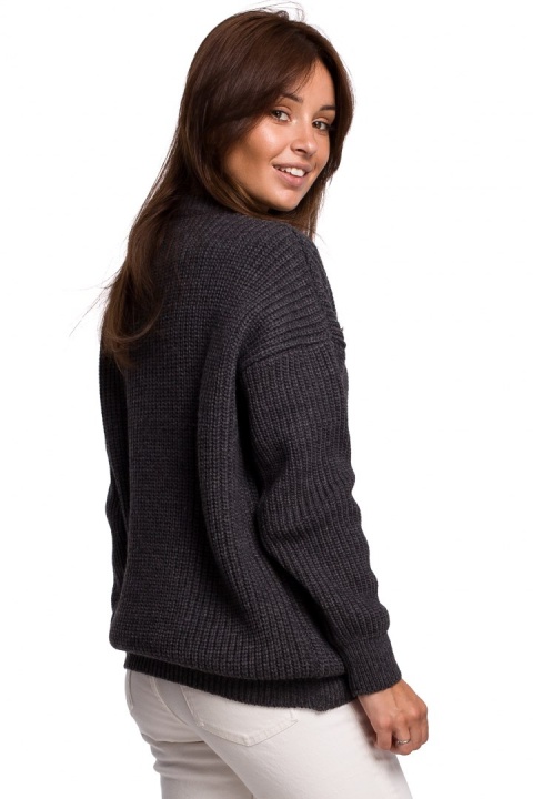 Sweter damski gruby z kimonowymi rękawami i ściągaczem grafitowy BK052 Sweter damski gruby z kimonowymi rękawami i ściągaczem grafitowy BK052
