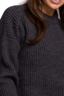 Sweter damski gruby z kimonowymi rękawami i ściągaczem grafitowy BK052
