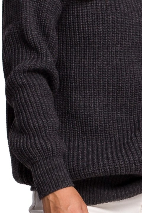 Sweter damski gruby z kimonowymi rękawami i ściągaczem grafitowy BK052 Sweter damski gruby z kimonowymi rękawami i ściągaczem grafitowy BK052