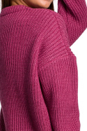 Sweter damski gruby z kimonowymi rękawami i ściągaczem wrzosowy BK052