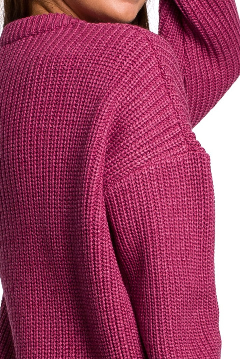 Sweter damski gruby z kimonowymi rękawami i ściągaczem wrzosowy BK052 Sweter damski gruby z kimonowymi rękawami i ściągaczem wrzosowy BK052