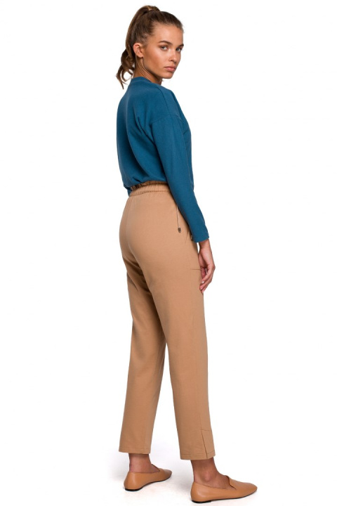Spodnie damskie joggery z gumą w pasie dzianinowe cappuccino S228 Spodnie damskie joggery z gumą w pasie dzianinowe cappuccino S228