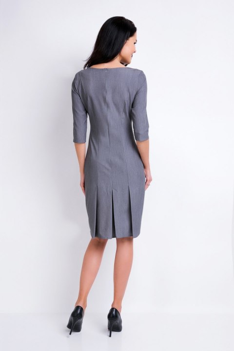 Elegancka sukienka midi dopasowana z rękawami 3/4 szara A158 Elegancka sukienka midi dopasowana z rękawami 3/4 szara A158