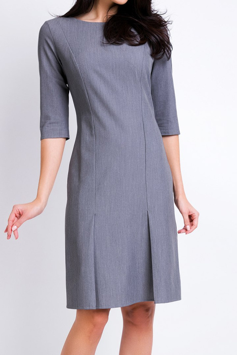 Elegancka sukienka midi dopasowana z rękawami 3/4 szara A158 Elegancka sukienka midi dopasowana z rękawami 3/4 szara A158