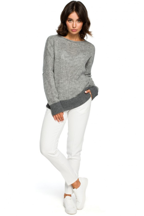 Sweter damski z kimonowymi rękawami szary BK015 Sweter damski z kimonowymi rękawami szary BK015