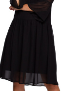 Zwiewna sukienka rozkloszowana szyfonowa midi dekolt V czarna S236