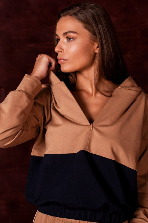 Bluza damska z kapturem dwukolorowa dresowa dzianinowa m3 S229 Bluza damska z kapturem dwukolorowa dresowa dzianinowa m3 S229