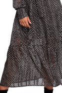 Sukienka szyfonowa midi w groszki z falbaną długi rękaw m1 S238