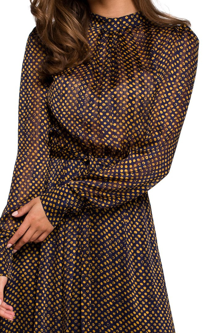 Sukienka szyfonowa midi w groszki z falbaną długi rękaw m3 S238