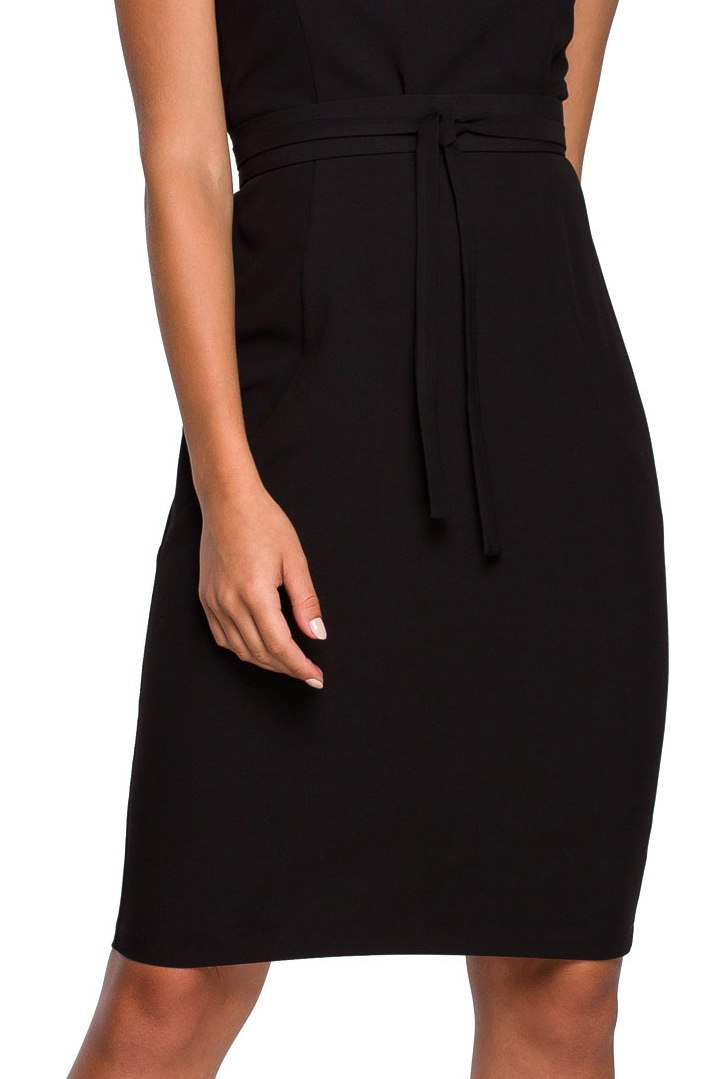 Sukienka ołówkowa bodycon z krótkim rękawem wiązana czarna S239 Sukienka ołówkowa bodycon z krótkim rękawem wiązana czarna S239