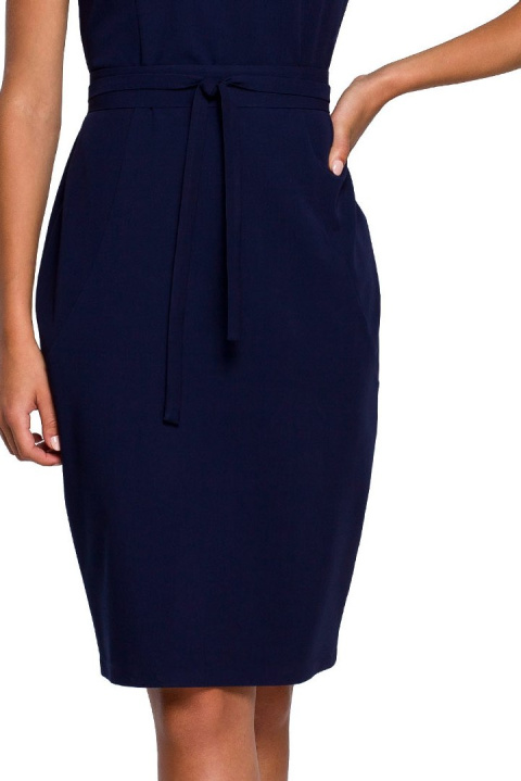 Sukienka ołówkowa bodycon z krótkim rękawem wiązana granatowa S239 Sukienka ołówkowa bodycon z krótkim rękawem wiązana granatowa S239