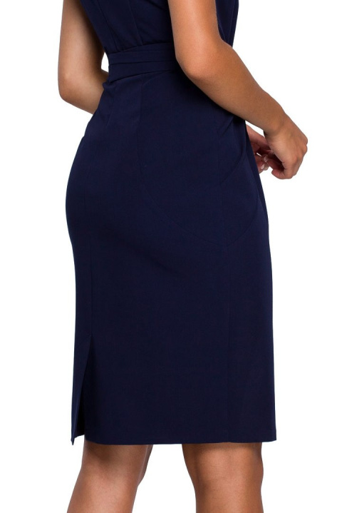 Sukienka ołówkowa bodycon z krótkim rękawem wiązana granatowa S239 Sukienka ołówkowa bodycon z krótkim rękawem wiązana granatowa S239