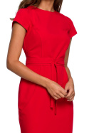 Sukienka ołówkowa bodycon z krótkim rękawem wiązana czerwona S239