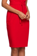 Sukienka ołówkowa bodycon z krótkim rękawem wiązana czerwona S239