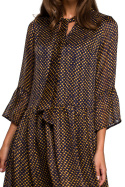 Sukienka rozkloszowana midi szyfonowa z falbaną w groszki m3 S237