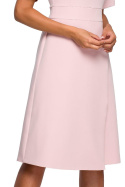 Sukienka trapezowa midi z krótkim rękawem gładka pudrowa S240
