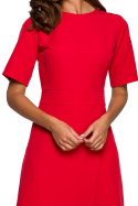 Sukienka trapezowa midi z krótkim rękawem gładka czerwona S240