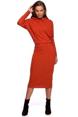Sukienka midi ołówkowa spódnica kimonowe długie rękawy ruda S245