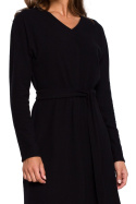 Sukienka sweterkowa midi wiązana fason A długi rękaw czarna S244