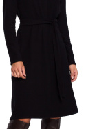 Sukienka sweterkowa midi wiązana fason A długi rękaw czarna S244